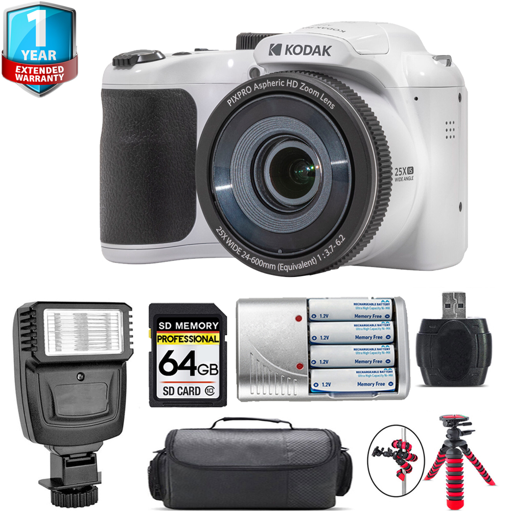 PIXPRO AZ255 Digital Camera (White) + 1 Yr Warranty + Flash - 64GB Kit *FREE SHIPPING*