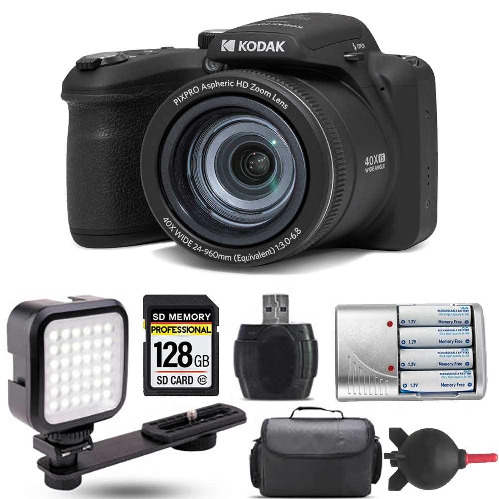 PIXPRO AZ405 Digital Camera (Black) + Extra Battery + LED - 128GB Kit *FREE SHIPPING*