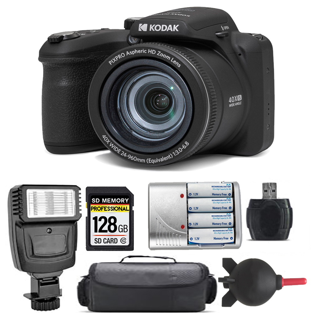 PIXPRO AZ405 Digital Camera (Black) + Extra Battery + Flash - 128GB Kit *FREE SHIPPING*