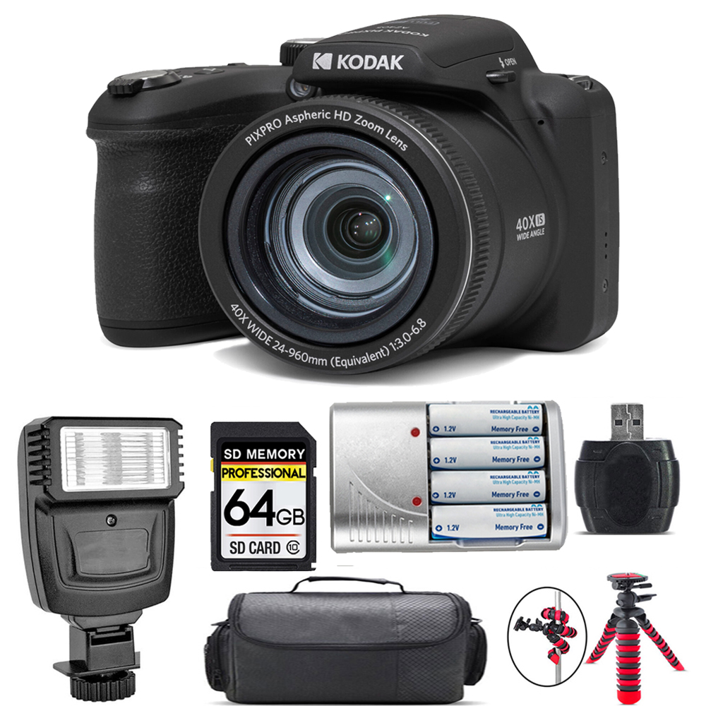 PIXPRO AZ405 Digital Camera (Black) + Extra Battery + Flash - 64GB Kit *FREE SHIPPING*