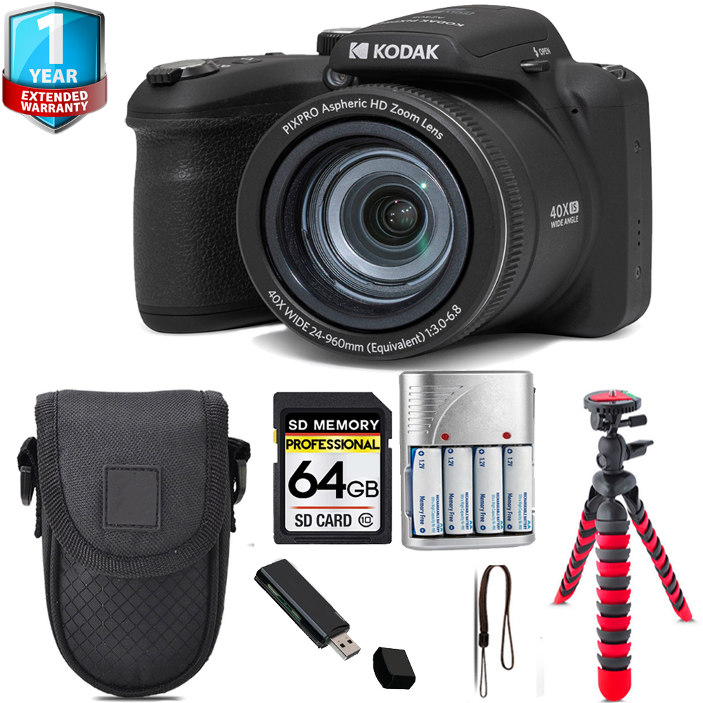 PIXPRO AZ405 Digital Camera (Black) + Tripod + 1 Yr Warranty - 64GB Kit *FREE SHIPPING*