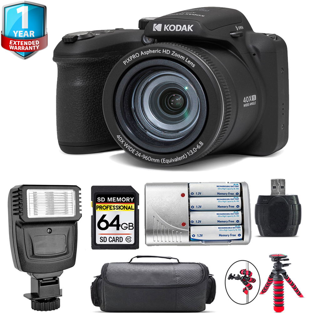 PIXPRO AZ405 Digital Camera (Black) + 1 Yr Warranty + Flash - 64GB Kit *FREE SHIPPING*