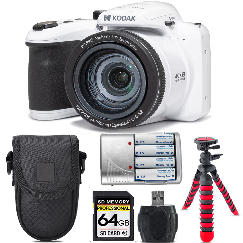 PIXPRO AZ405 Digital Camera (White) + Extra Battery +Tripod  + 64GB Kit *FREE SHIPPING*