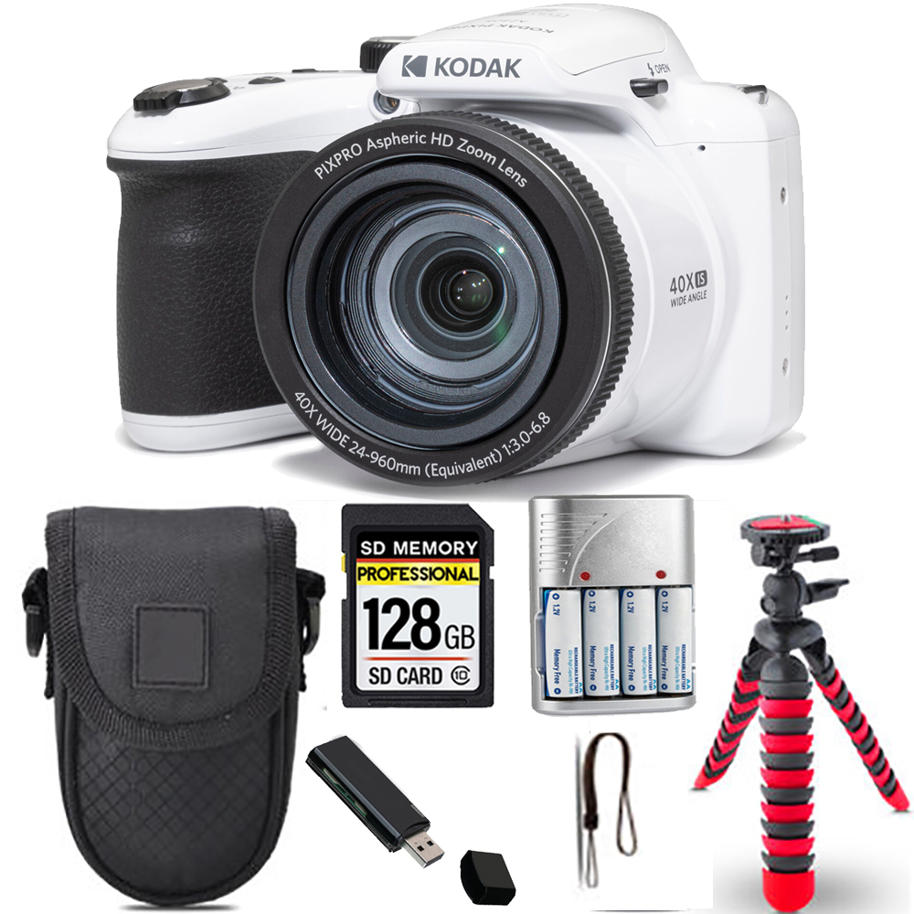 PIXPRO AZ405 Digital Camera (White)+ Spider Tripod + Case - 128GB Kit *FREE SHIPPING*