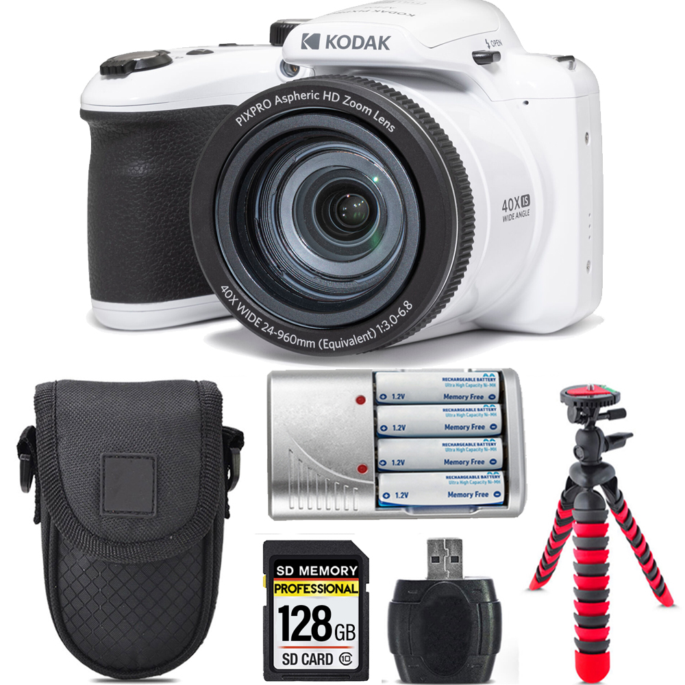 PIXPRO AZ405 Digital Camera (White) +Extra Batt +Tripod +Case -128GB Kit *FREE SHIPPING*