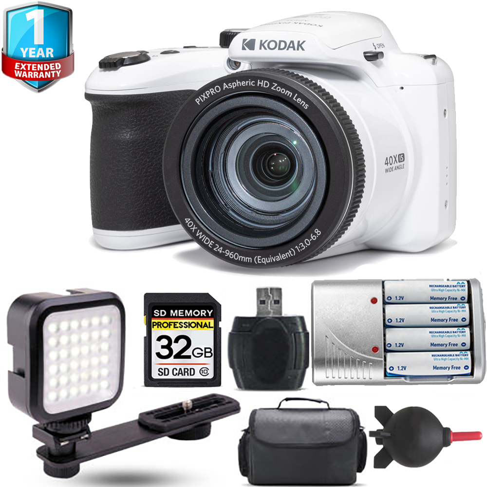 PIXPRO AZ405 Digital Camera (White) + Extra Battery + Flash - 32GB Kit *FREE SHIPPING*