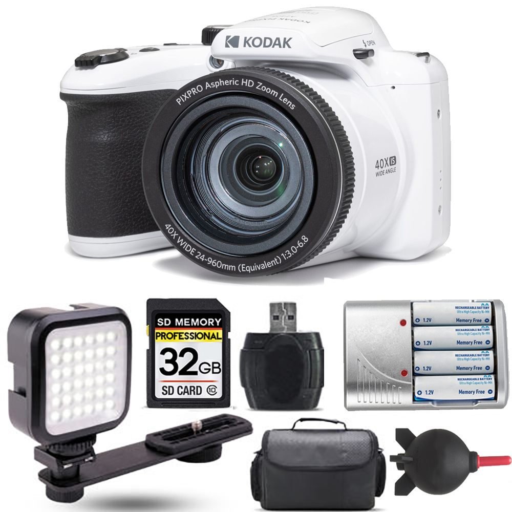 PIXPRO AZ405 Digital Camera (White)+ Extra Battery + LED - 32GB Kit *FREE SHIPPING*