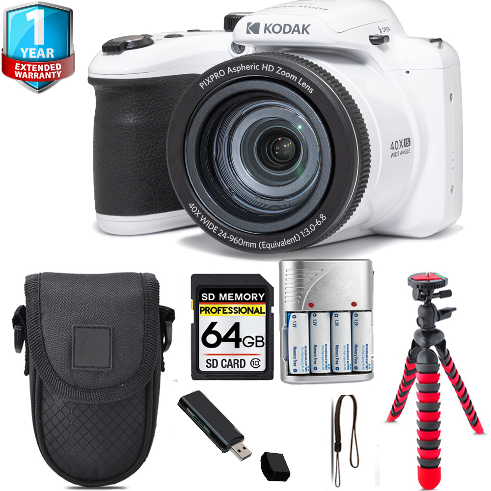 PIXPRO AZ405 Digital Camera (White) + Tripod + 1 Yr Warranty - 64GB Kit *FREE SHIPPING*