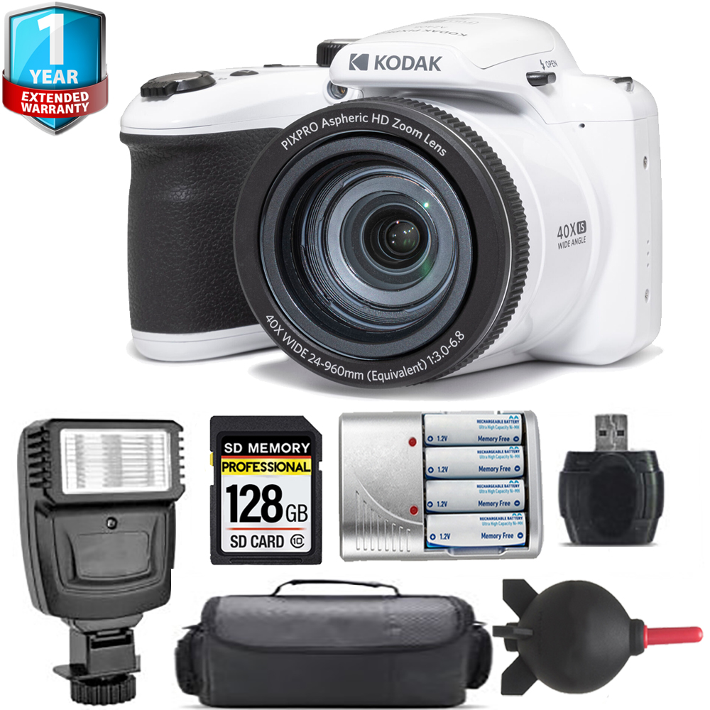 PIXPRO AZ405 Digital Camera (White) + Extra Battery + Flash+ 1 Yr Warranty *FREE SHIPPING*