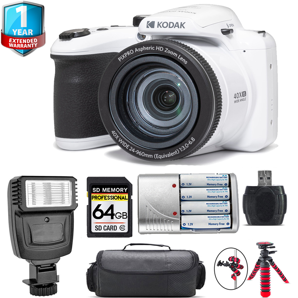 PIXPRO AZ405 Digital Camera (White) + 1 Yr Warranty + Flash - 64GB Kit *FREE SHIPPING*