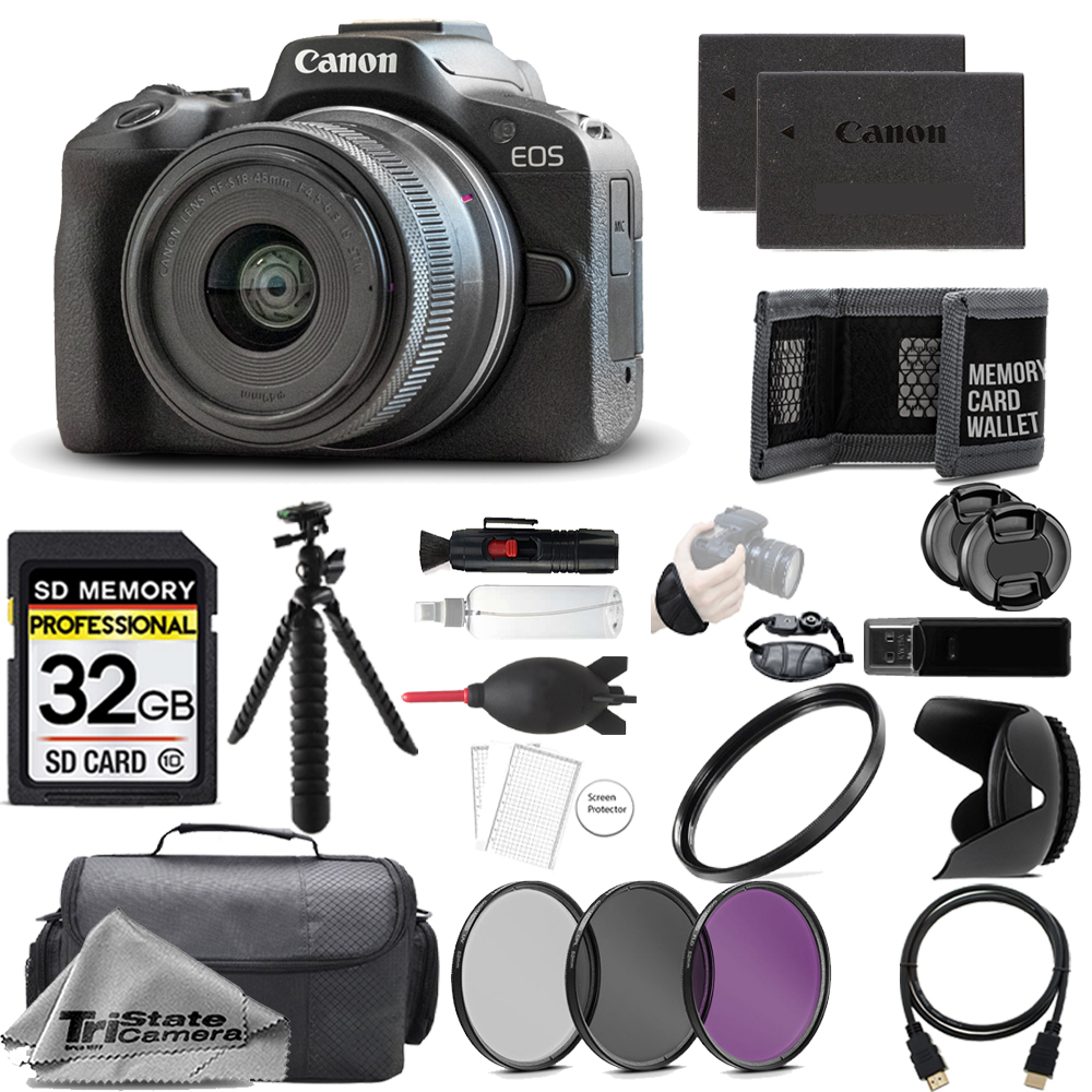 EOS R50 +18-45mm Lens+ EVF +32GB + Ext Bat+ 3 PC Filter- Kit *FREE SHIPPING*