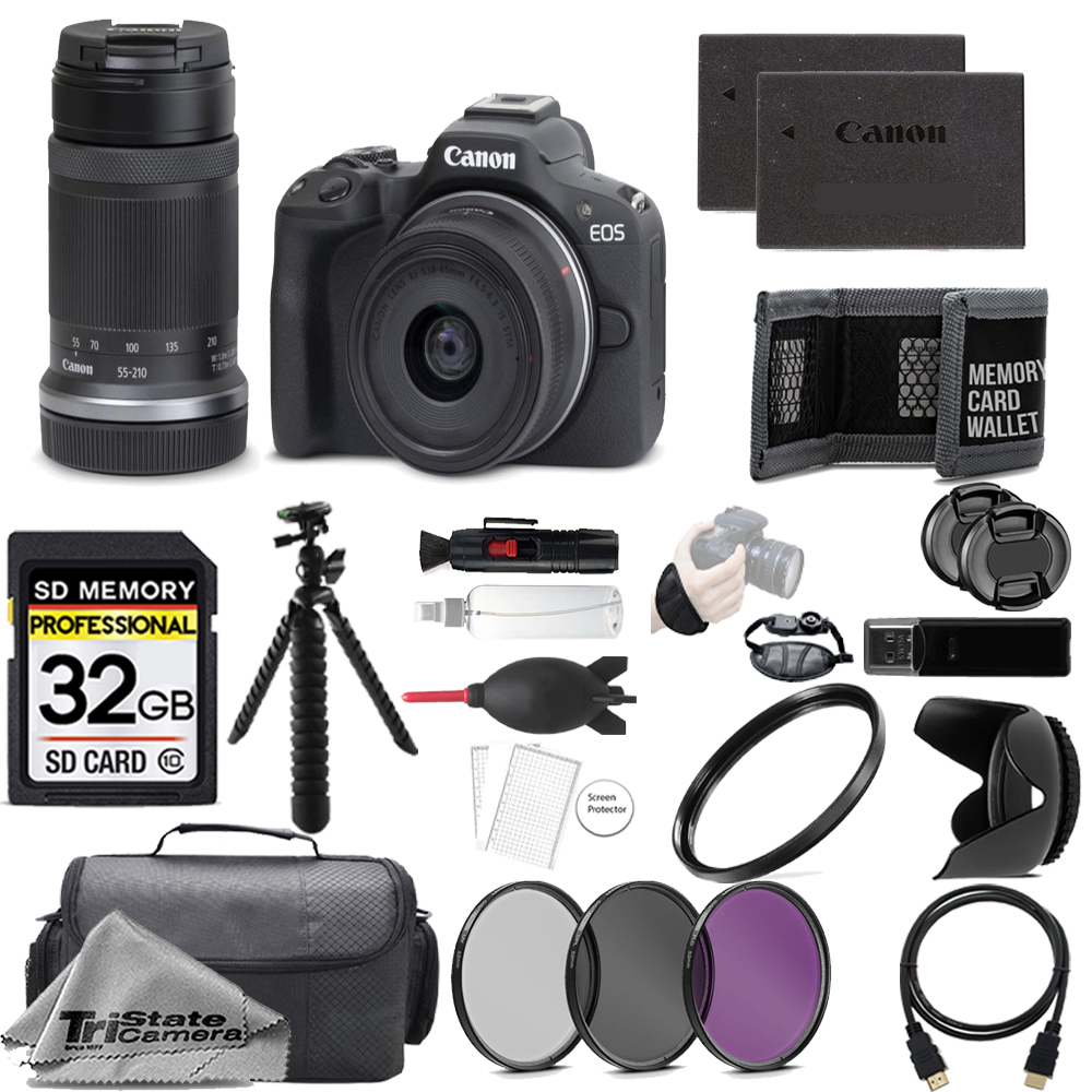 EOS R50 +18-45mm Lens+  55-210mm Lens 32GB + Ext Bat+ 3 PC Filter- Kit *FREE SHIPPING*