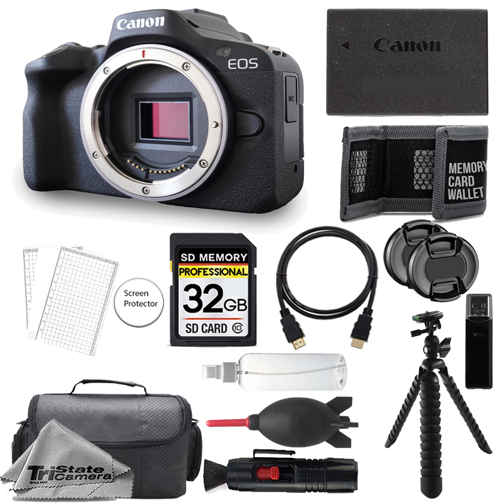 EOS R50 Mirrorless Camera (Black) + 32GB + Ext Bat+ 3 PC Filter- Kit *FREE SHIPPING*