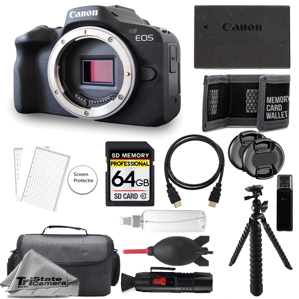 EOS R50 Mirrorless Camera (Black) + 64GB + Ext Bat+3 PC Filter- Kit *FREE SHIPPING*
