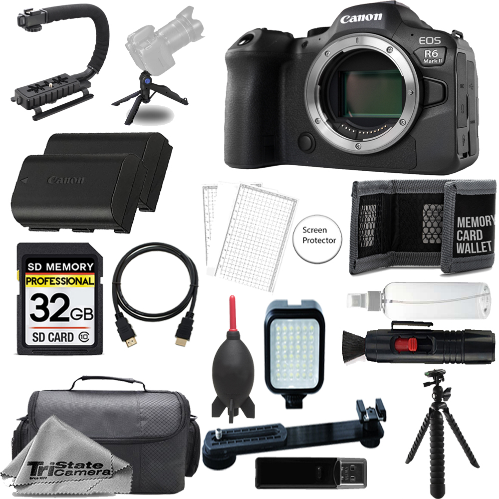 EOS R6 Mark II Mirrorless Camera Body + 32GB +Ext Bat+9 PC Filter-MEGA Kit *FREE SHIPPING*