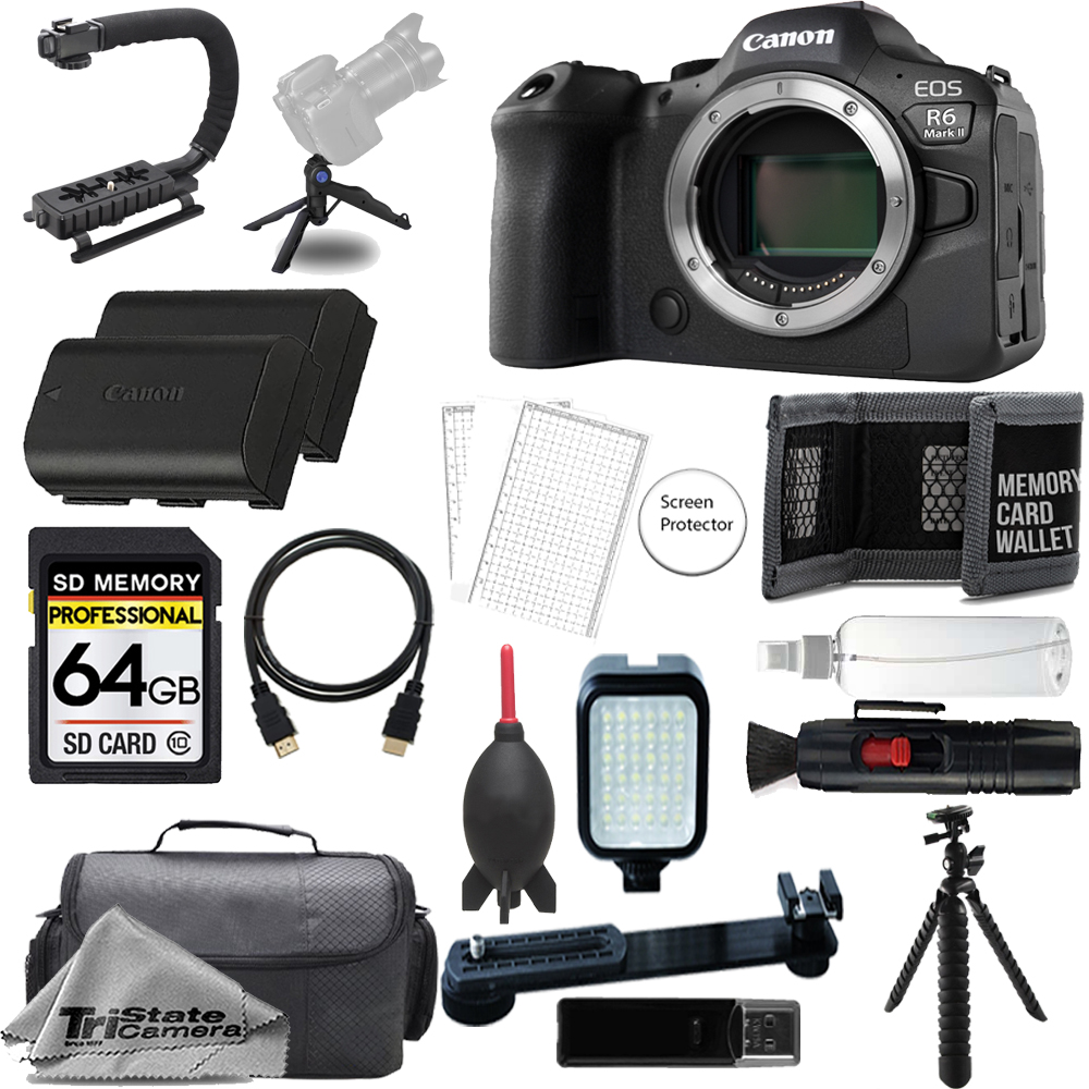 EOS R6 Mark II Mirrorless Camera Body + 64GB +Ext Bat+9 PC Filter-MEGA Kit *FREE SHIPPING*