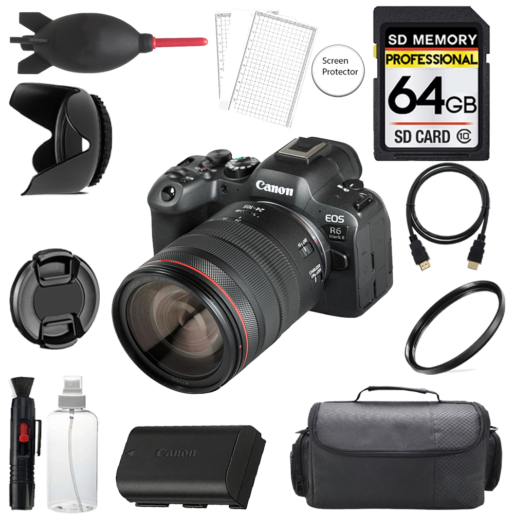 EOS R6 II Camera +24-105mm IS USM Lens + 64GB + Bag+ UV Filter- Basic Kit *FREE SHIPPING*