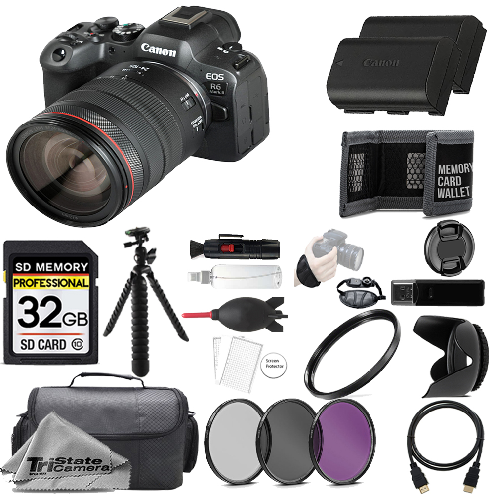 EOS R6 II Camera +24-105mm IS USM Lens +32GB + Ext Bat+ 3 PC Filter- Kit *FREE SHIPPING*