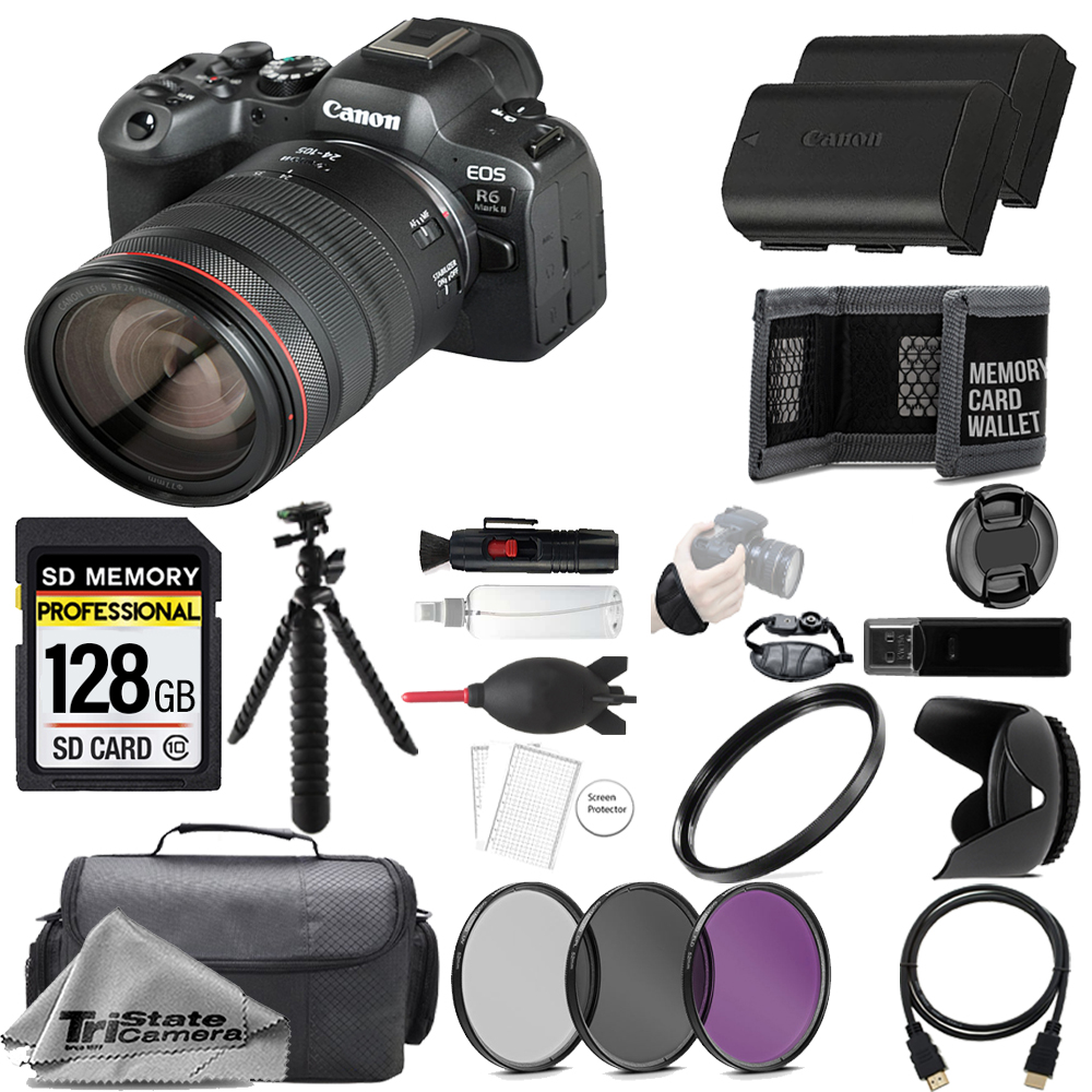 EOS R6 II Camera +24-105mm IS USM Lens +128GB + Ext Bat+ 3 PC Filter- Kit *FREE SHIPPING*