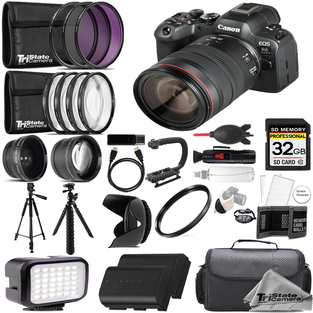 EOS R6 II Camera +24-105mm USM Lens +32GB +Ext Bat+ 9 PC Filter-MEGA Kit *FREE SHIPPING*
