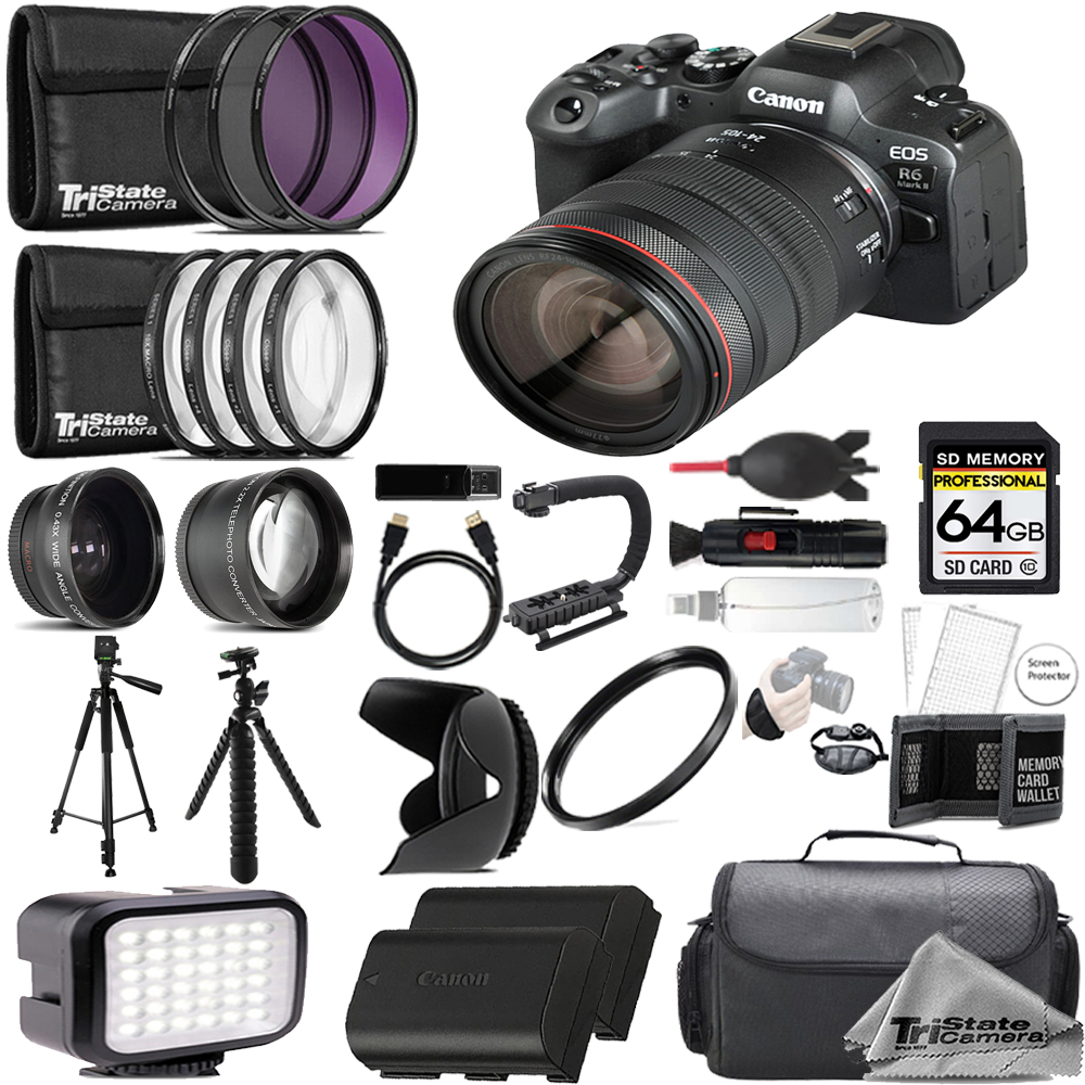 EOS R6 II Camera +24-105mm USM Lens +64GB +Ext Bat+ 9 PC Filter-MEGA Kit *FREE SHIPPING*