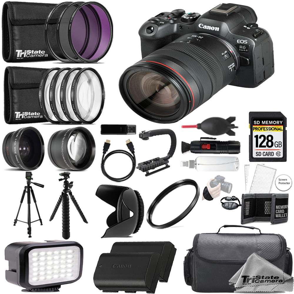 EOS R6 II Camera +24-105mm USM Lens + 128GB +Ext Bat+ 9 PC Filter MEGA Kit *FREE SHIPPING*