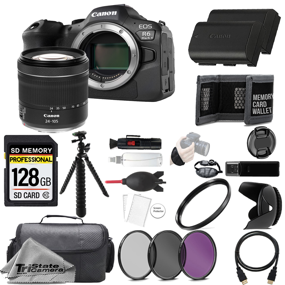 EOS R6 II Camera +24-105mm IS STM Lens +128GB + Ext Bat+ 3 PC Filter- Kit *FREE SHIPPING*
