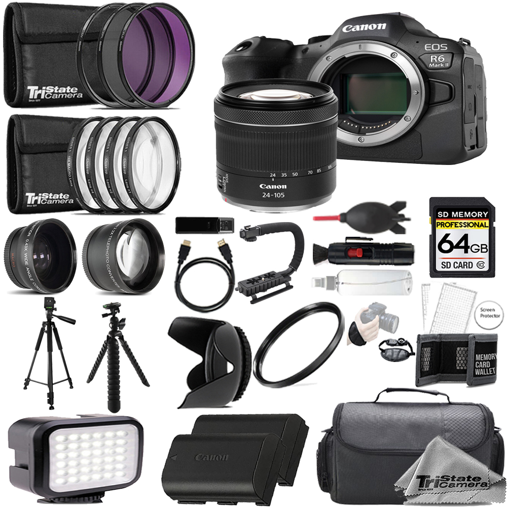 EOS R6 II Camera +24-105mm STM Lens +64GB +Ext Bat+ 9 PC Filter-MEGA Kit *FREE SHIPPING*