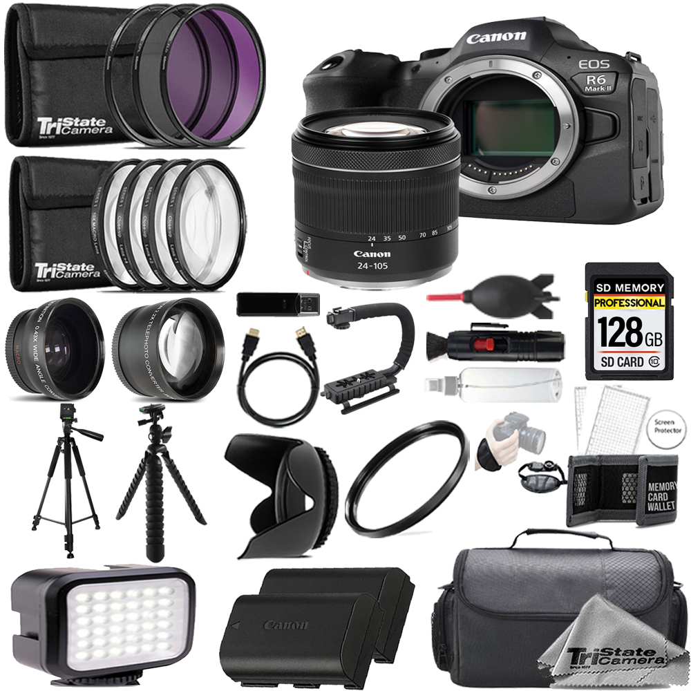 EOS R6 II Camera +24-105mm STM Lens + 128GB +Ext Bat+ 9 PC Filter MEGA Kit *FREE SHIPPING*