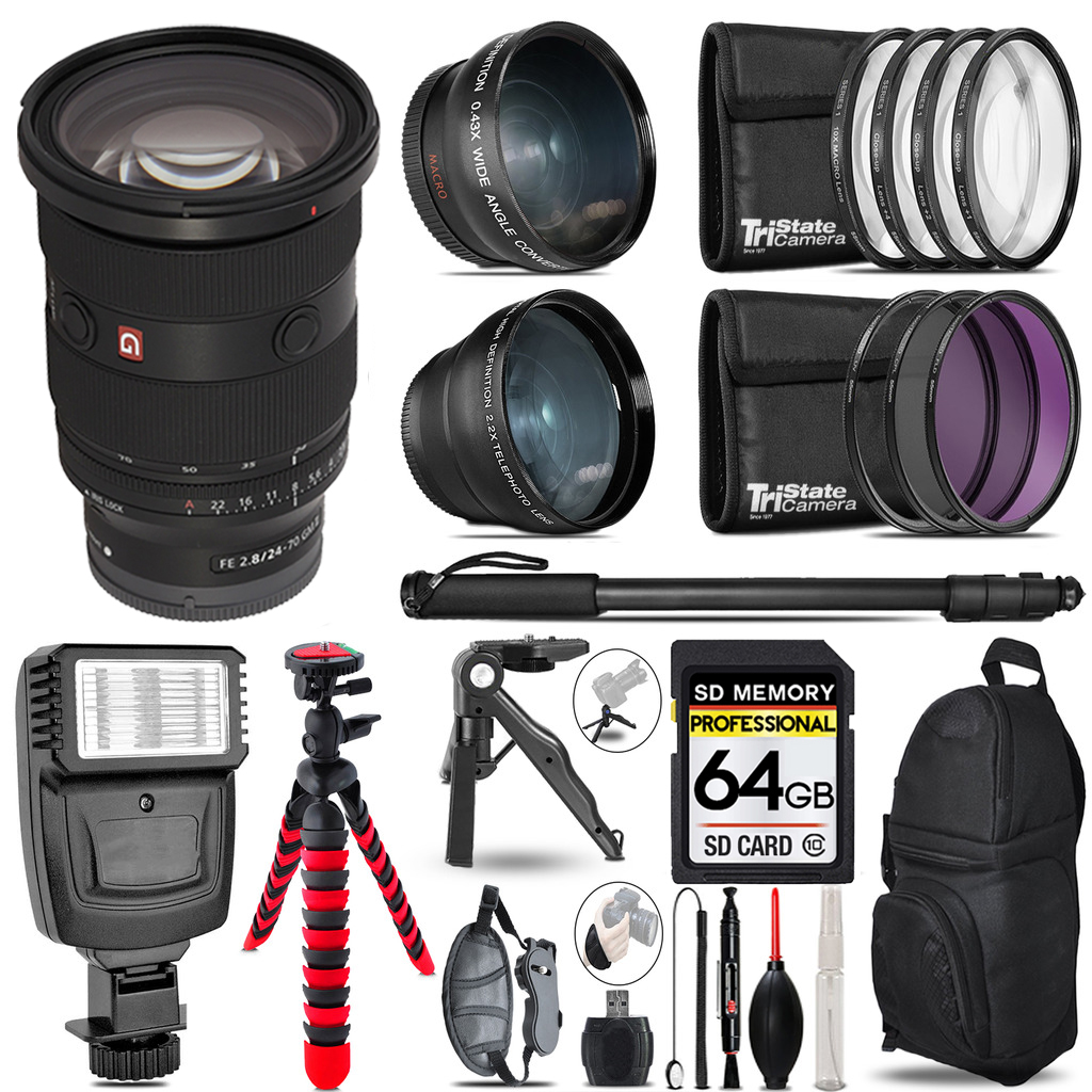 FE 24-70mm f/2.8 GM II Lens -3 Lens Kit + Flash + Tripod - 64GB Kit *FREE SHIPPING*