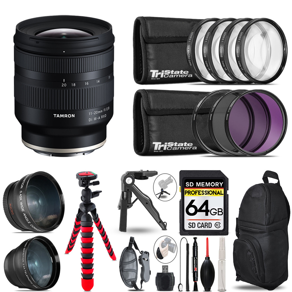 11-20mm f/2.8 Di III-A RXD Lens for 3 Lenses+ Tripod +Backpack -64GB *FREE SHIPPING*