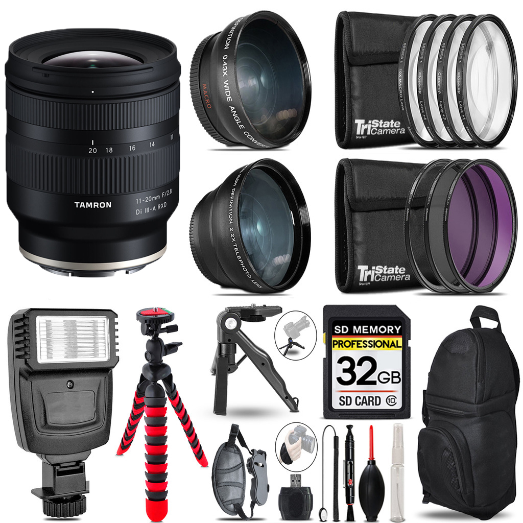 11-20mm f/2.8 Di III-A RXD Lens for 3 Lenses+Flash +Tripod -32GB Kit *FREE SHIPPING*