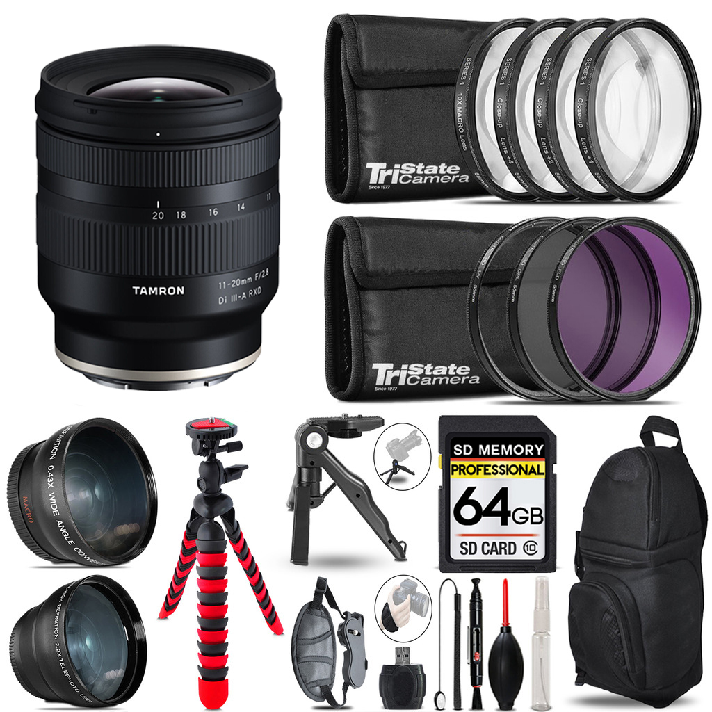 11-20mm f/2.8 III-A RXD Lens for - 3 Lenses+ Tripod +Backpack -64GB *FREE SHIPPING*