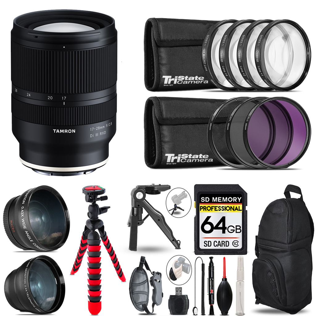 17-28mm f/2.8 Di III RXD Lens for E 3 Lenses+ Tripod +Backpack -64GB *FREE SHIPPING*