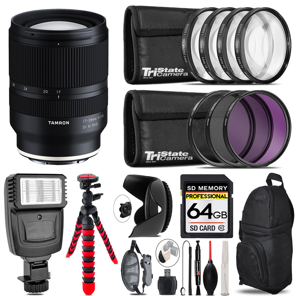 17-28mm f/2.8 III RXD Lens for E + Flash + Tripod & More - 64GB Kit *FREE SHIPPING*