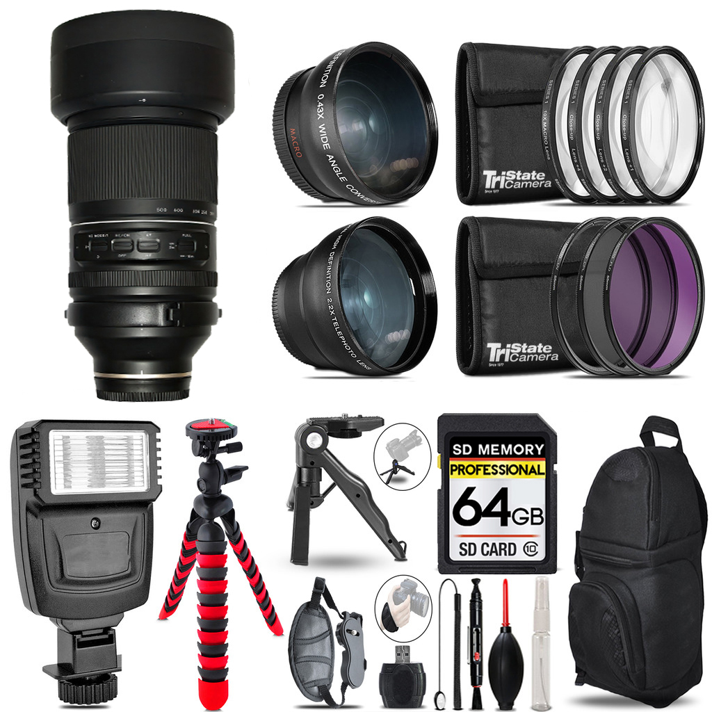 150-500mm f/5-6.7 III VXD Lens for 3 Lenses+Flash +Tripod -64GB Kit *FREE SHIPPING*