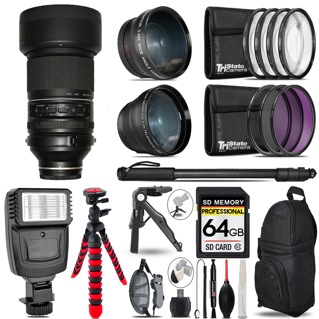 150-500mm f/5-6.7 III VXD Lens for -3 Lenses+Flash +Tripod -64GB Kit *FREE SHIPPING*