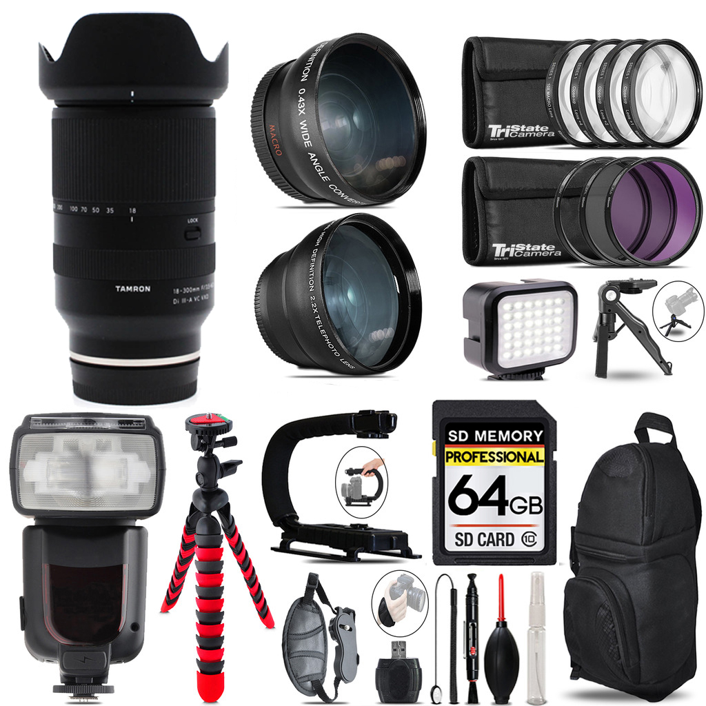 18-300mm f/3.5-6.3 III-A VC VXD Lens Sony+ LED Light +Tripod -64GB Kit *FREE SHIPPING*