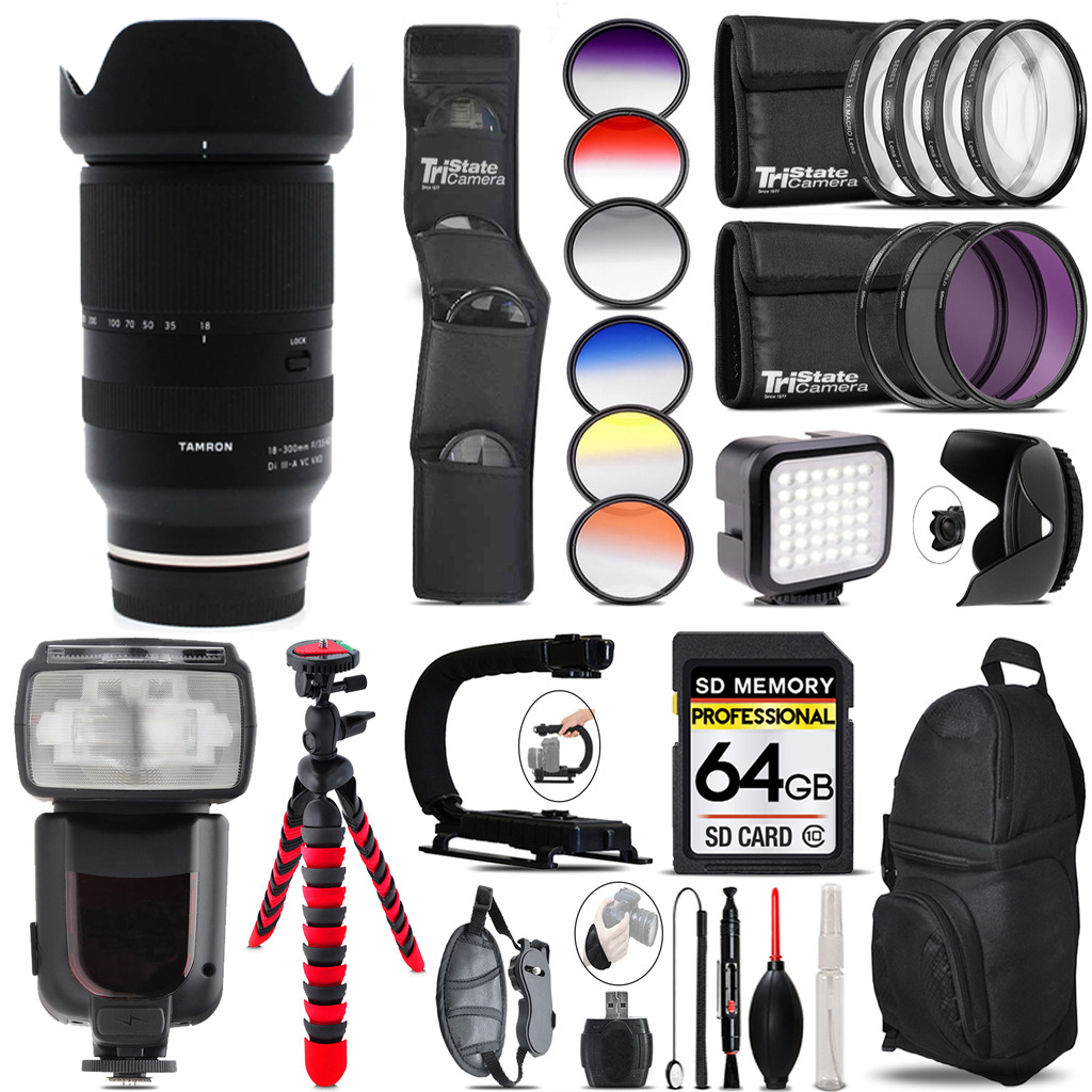 18-300mm f/3.5-6.3 III-A VC VXD Lens Sony+ LED Light -64GB Kit Bundle *FREE SHIPPING*