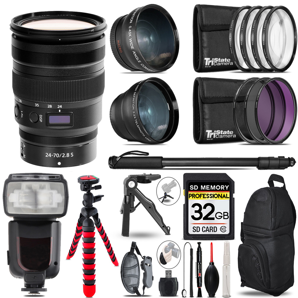 NIKKOR Z 24-70mm f/2.8 S Lens - 3 Lens Kit + Professional Flash - 32GB Kit *FREE SHIPPING*