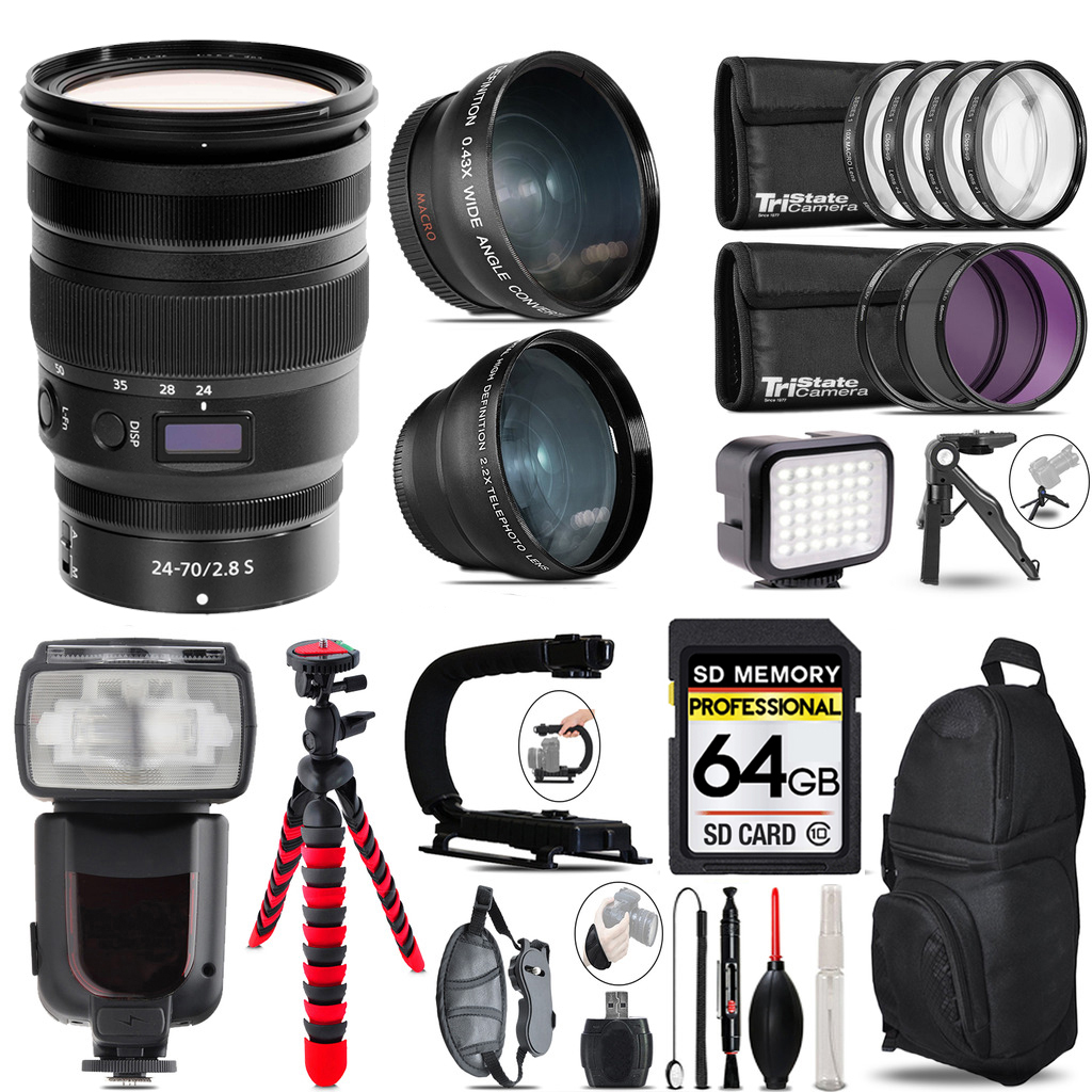 NIKKOR Z 24-70mm f/2.8 S Lens + Pro Flash + LED Light + Tripod - 64GB Kit *FREE SHIPPING*