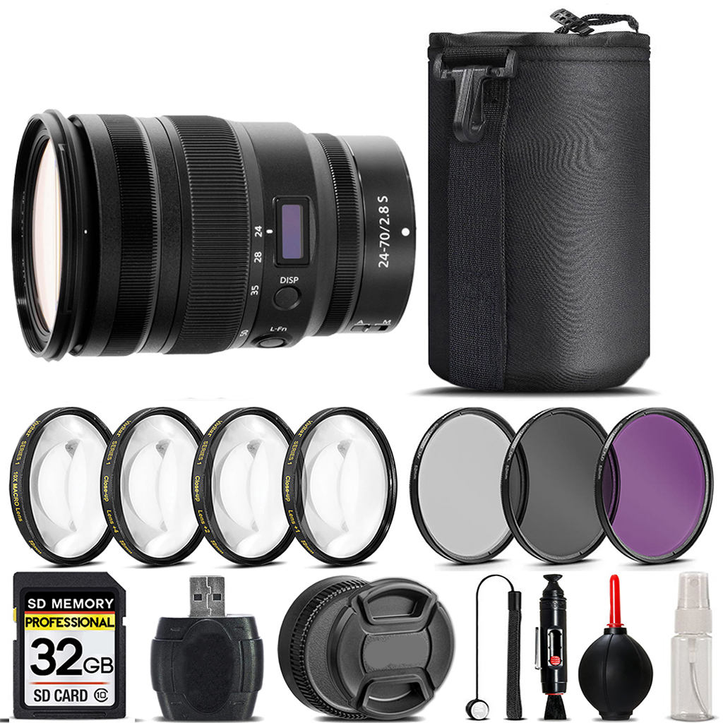 NIKKOR Z 24-70mm f/2.8 S Lens + 4PC Macro Kit + UV, CPL, FLD Filter - 32GB *FREE SHIPPING*