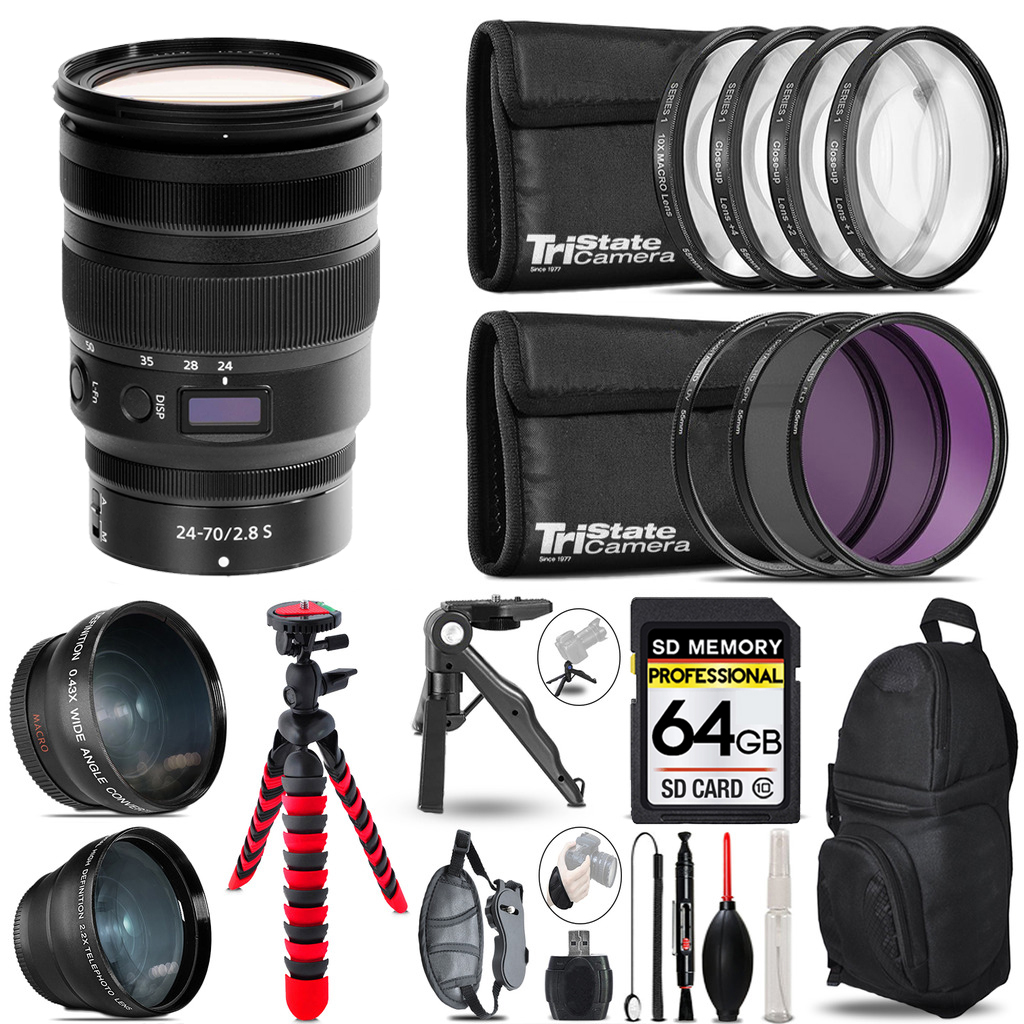 NIKKOR Z 24-70mm f/2.8 S Lens - 3 Lens Kit + Tripod + Backpack - 64GB Kit *FREE SHIPPING*