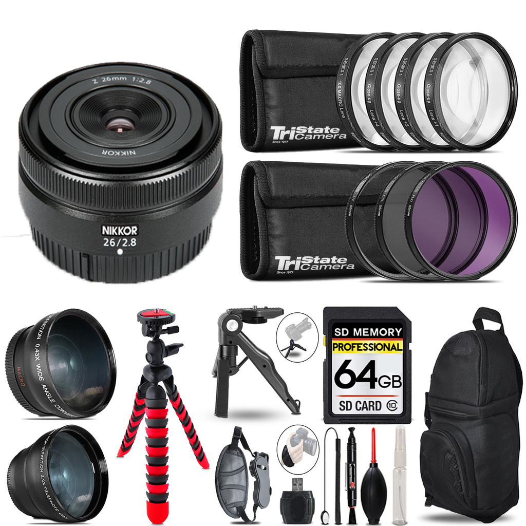 NIKKOR Z 26mm f/2.8 Lens- 3 Lens Kit + Tripod + Backpack - 64GB Kit *FREE SHIPPING*