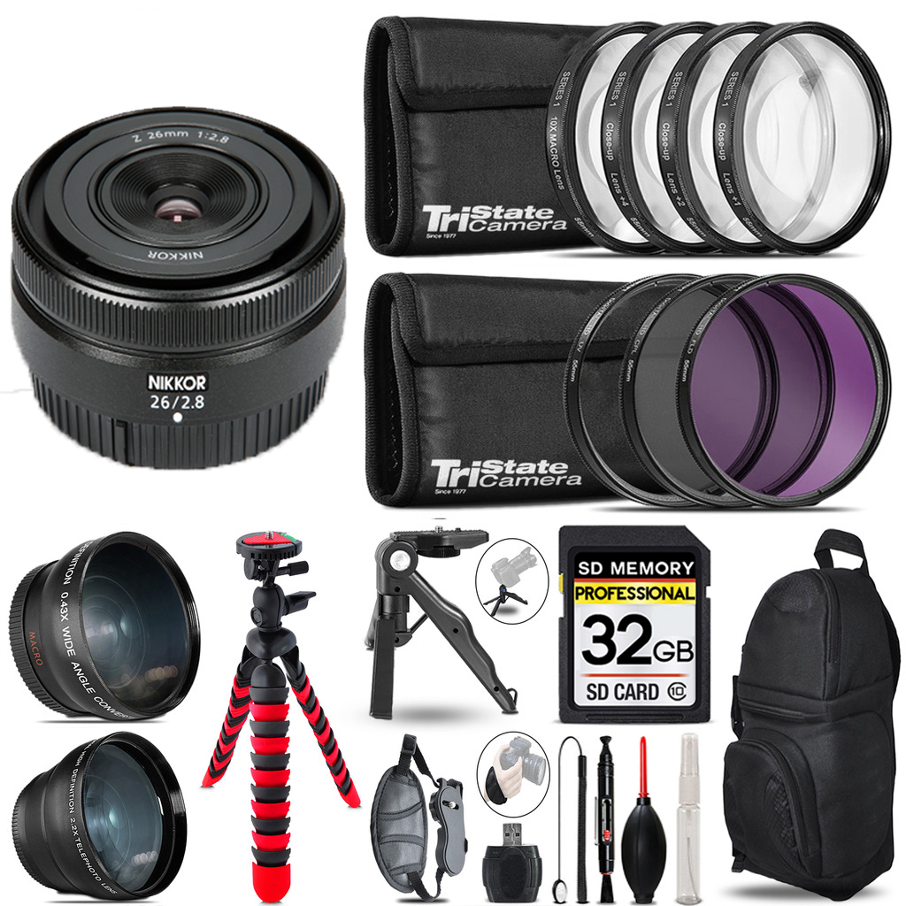 NIKKOR Z 26mm f/2.8 Lens- 3 Lens Kit + Tripod + Backpack - 32GB Kit *FREE SHIPPING*