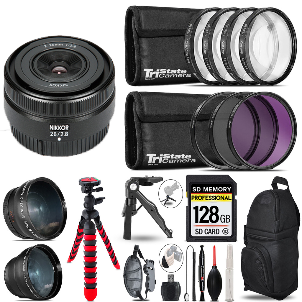 NIKKOR Z 26mm f/2.8 Lens- 3 Lens Kit + Tripod + Backpack - 128GB Kit *FREE SHIPPING*