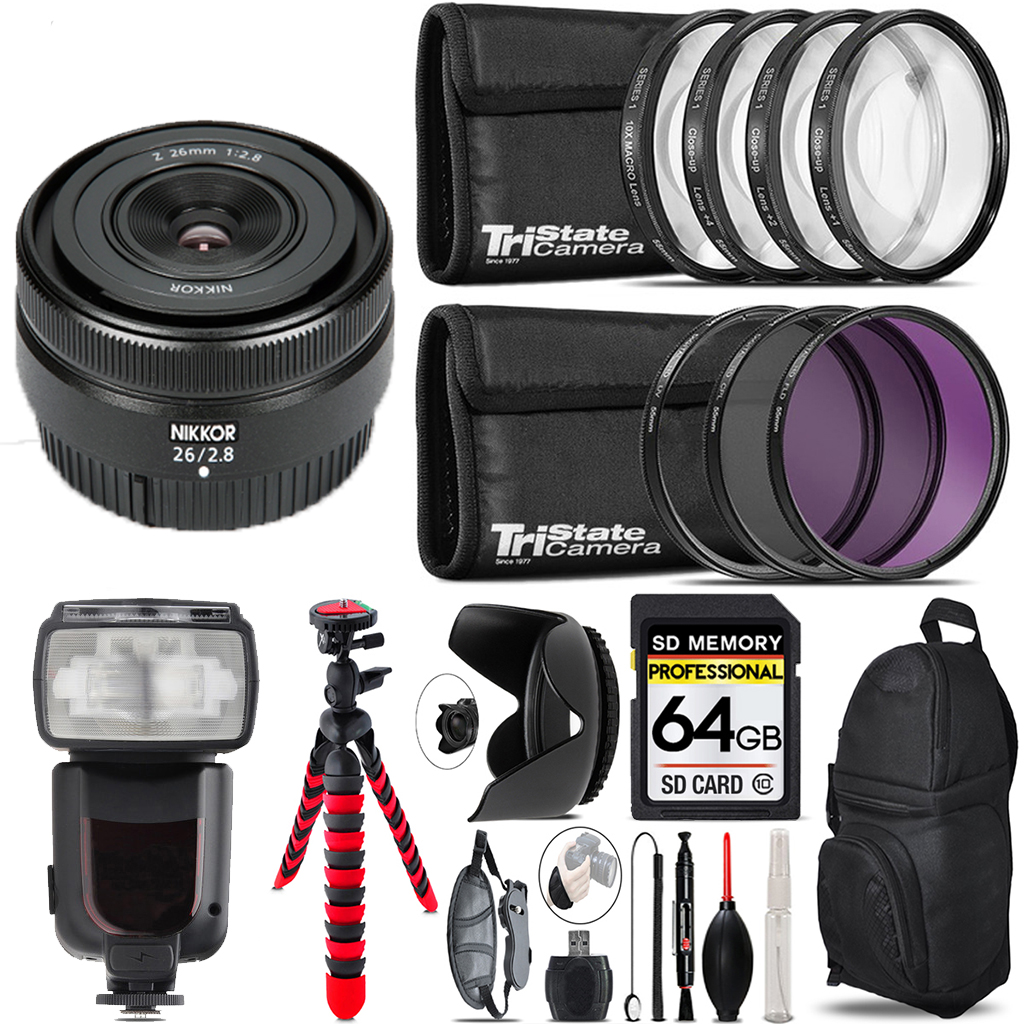 NIKKOR Z 26mm f/2.8 Lens+ Canon Speedlight & More - 64GB Kit *FREE SHIPPING*