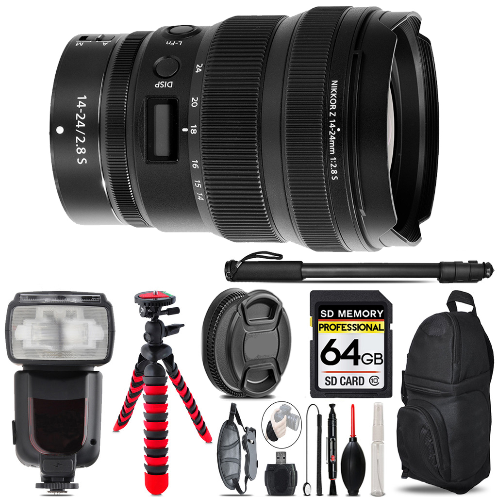 NIKKOR Z 14-24mm f/2.8 S Lens+ Professional Flash+ 64GB Accessory Kit *FREE SHIPPING*