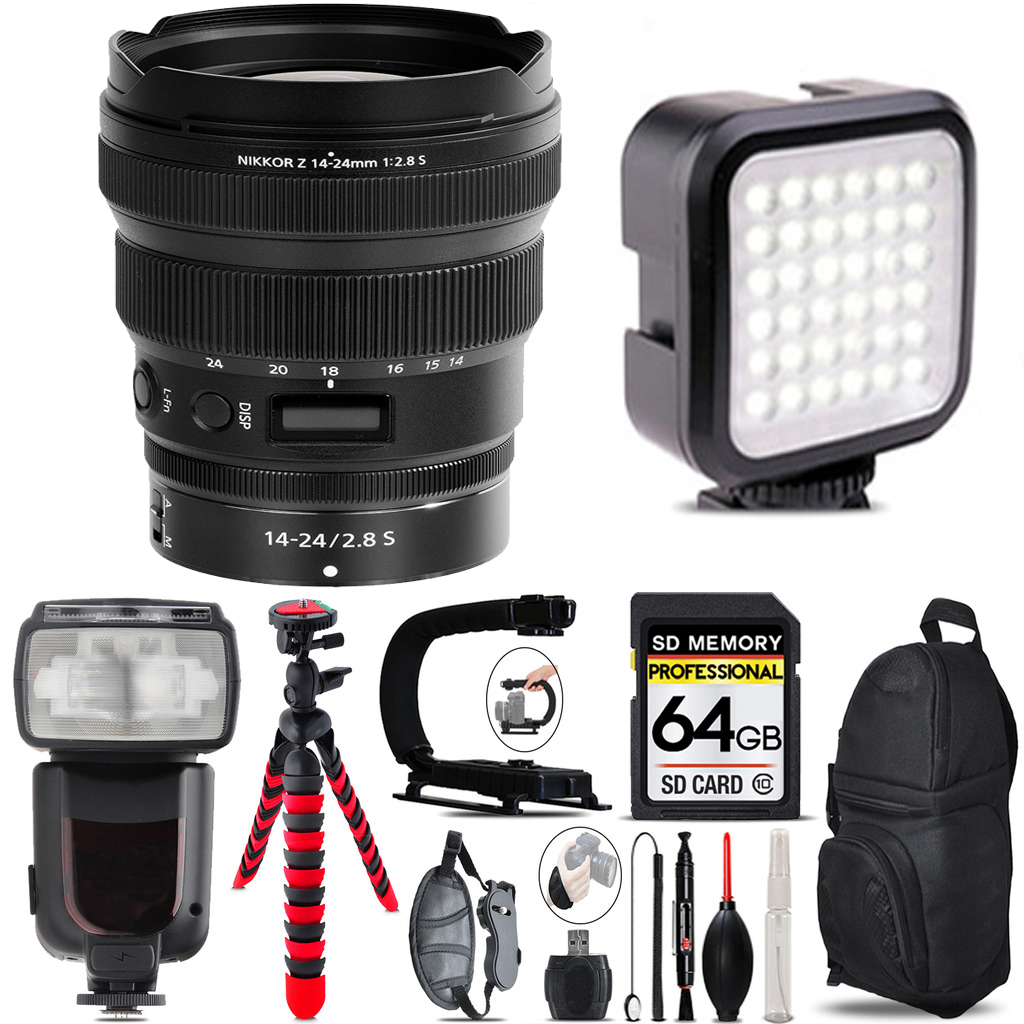 NIKKOR Z 14-24mm f/2.8 S Lens+Pro Flash +LED Light -64GB Accessory Bundle *FREE SHIPPING*