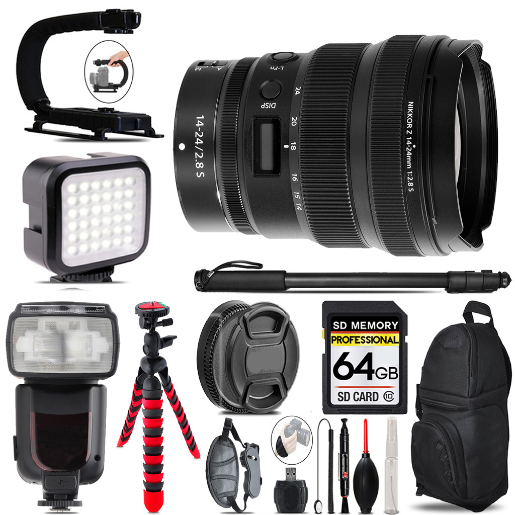 NIKKOR Z 14-24mm f/2.8 S Lens-Video Kit +Pro Flash -64GB Accessory Bundle *FREE SHIPPING*